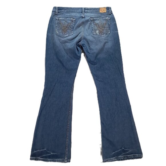 BKE Star 20 Jean Women 36x33.5, Tag 34x33.5 Bootcut Blue Denim Cotton Distressed - Picture 2 of 15